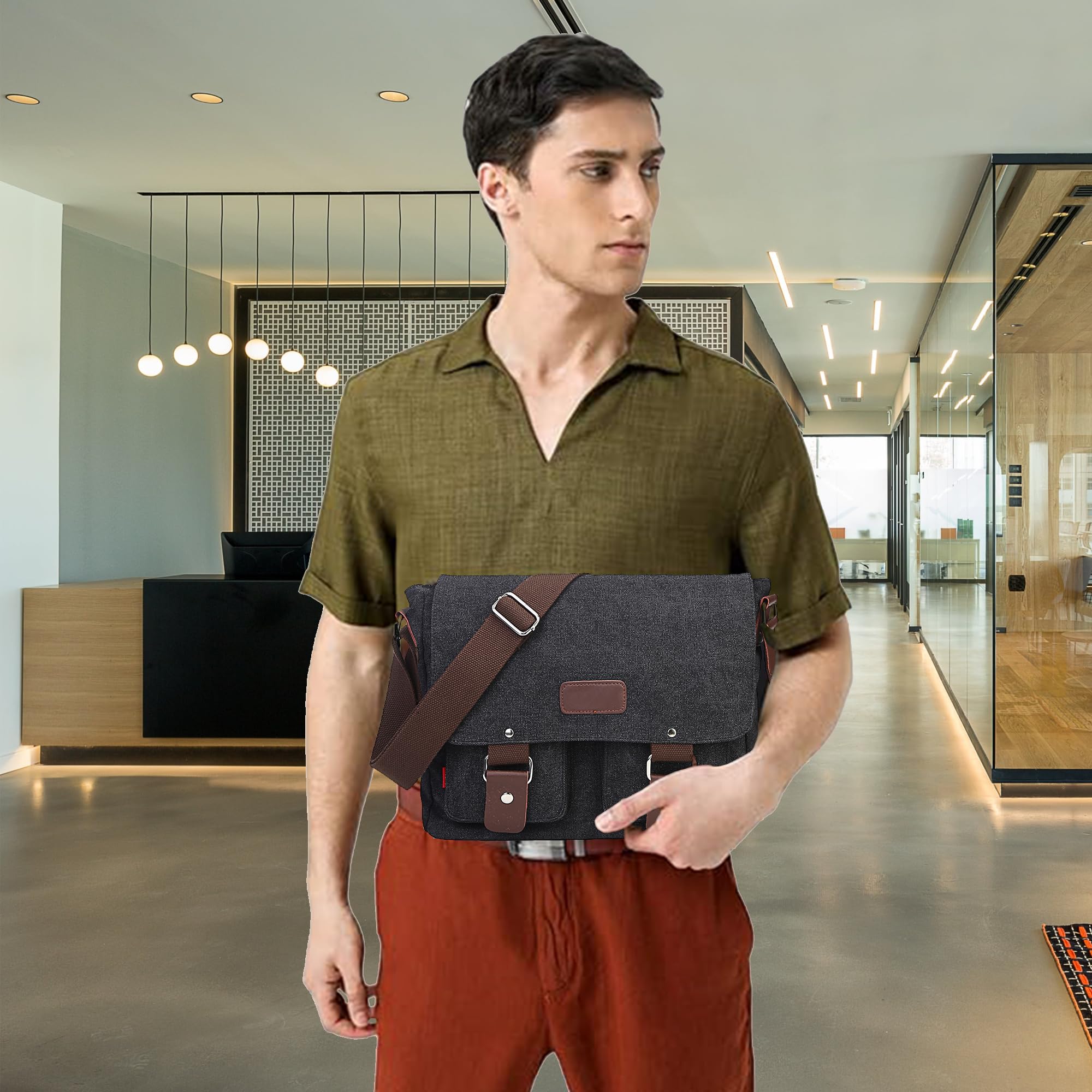 Bolsa de Mensajero, Bolso de Hombro de Lona, Bolso Multibolsillos con Bandolera Ajustable, Bolso de Mensajero Adulto Unisex del Maletín del Bolso para el Trabajo, la Escuela