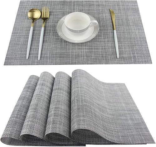 Miniatura 14 de Juego de 6 manteles individuales para mesa de cocina, lavables, 12 x 18 pulgadas, manteles individuales tejidos de PVC fáciles de limpiar (azul Azul