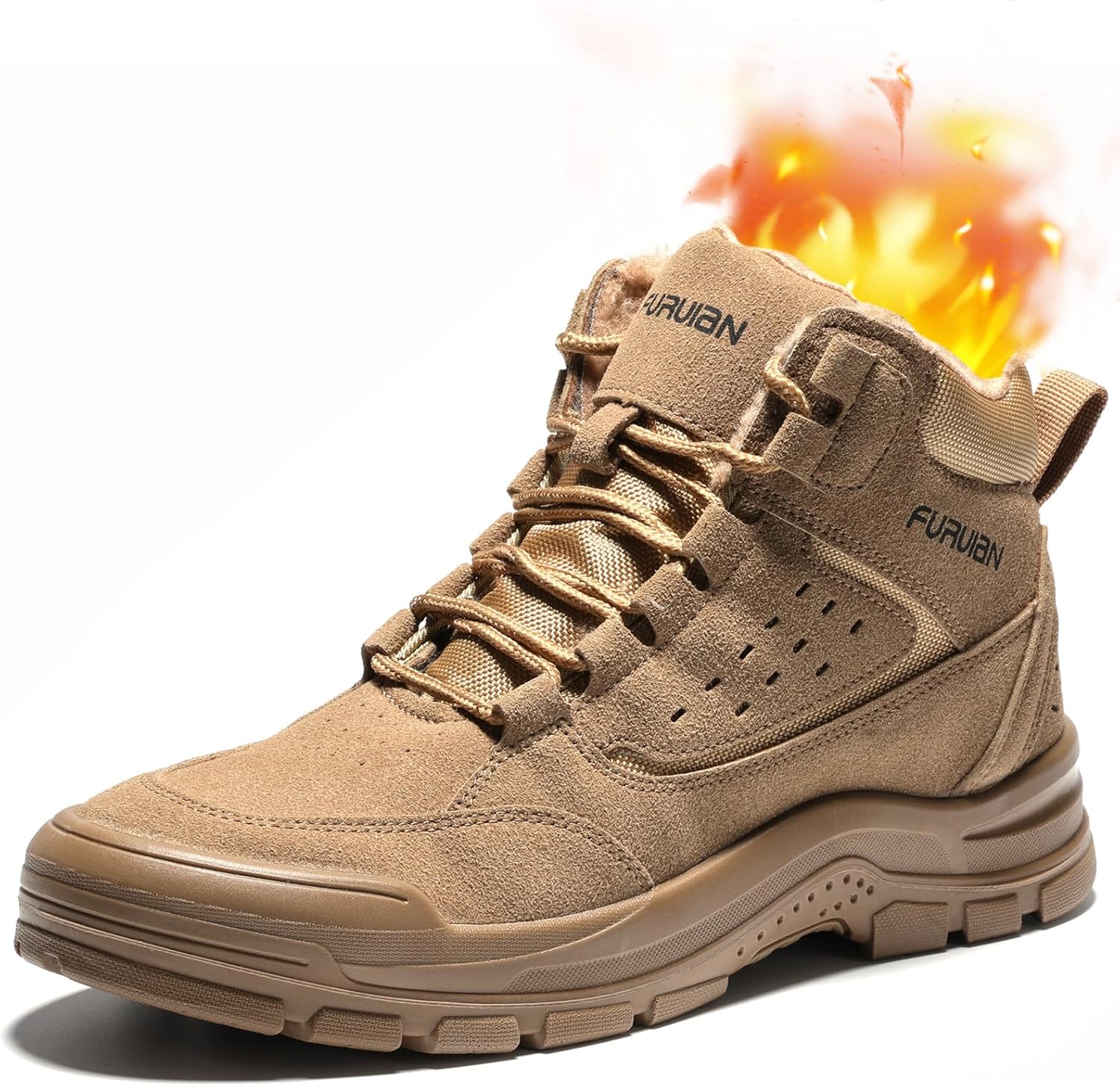 Furuian Winter Steel Toe Boots for Men Insulated Safety Toe Work Shoes Breathable Men's Mid Top Winter Work Boots Lightweight Non Slip Tactical Boots Industry Construction Safety Work Shoes