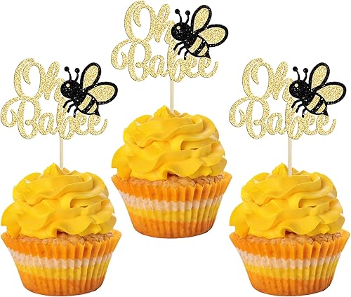 Gyufise 24 piezas de decoración para cupcakes Oh Babee con purpurina de abejorros para cupcakes Oh Baby Cake Decoraciones para temática de abejas,
