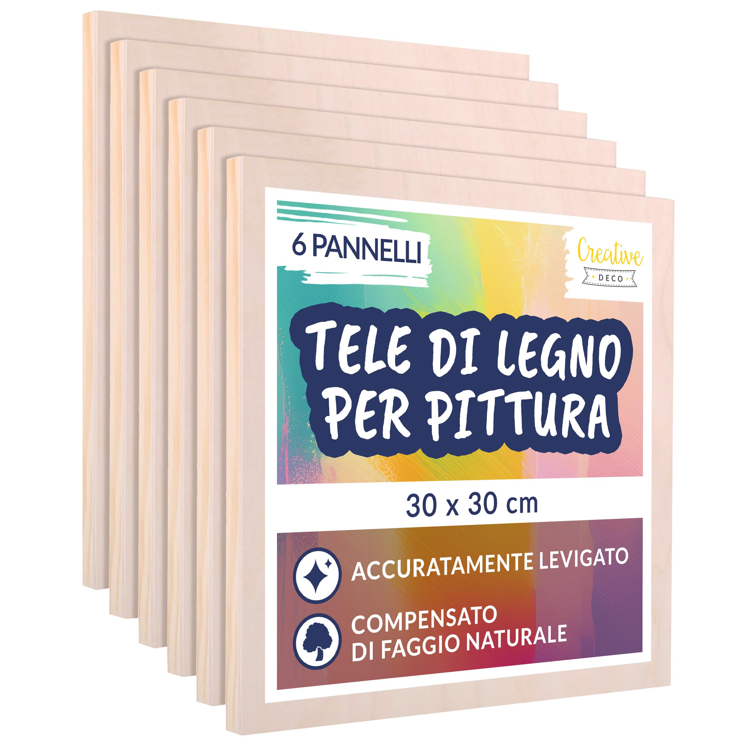 Set 6 Pannelli Legno Per Pittura - 30x30 Cm Compensato Per Artisti E Bambini