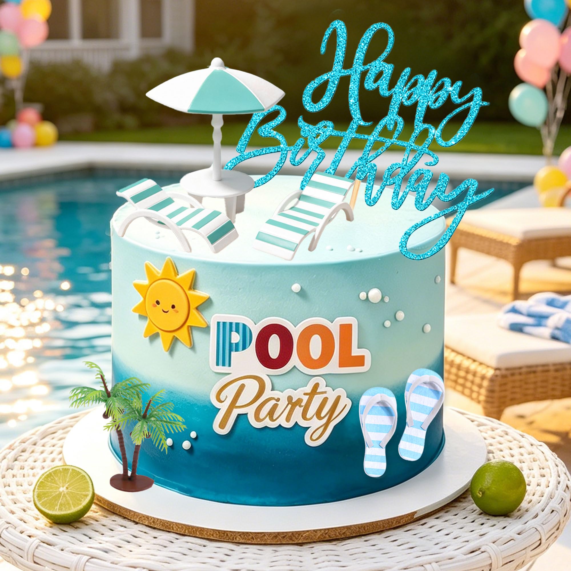 Summer Beach Coastal Birthday Cake Decoration Pool Party Cake Topper