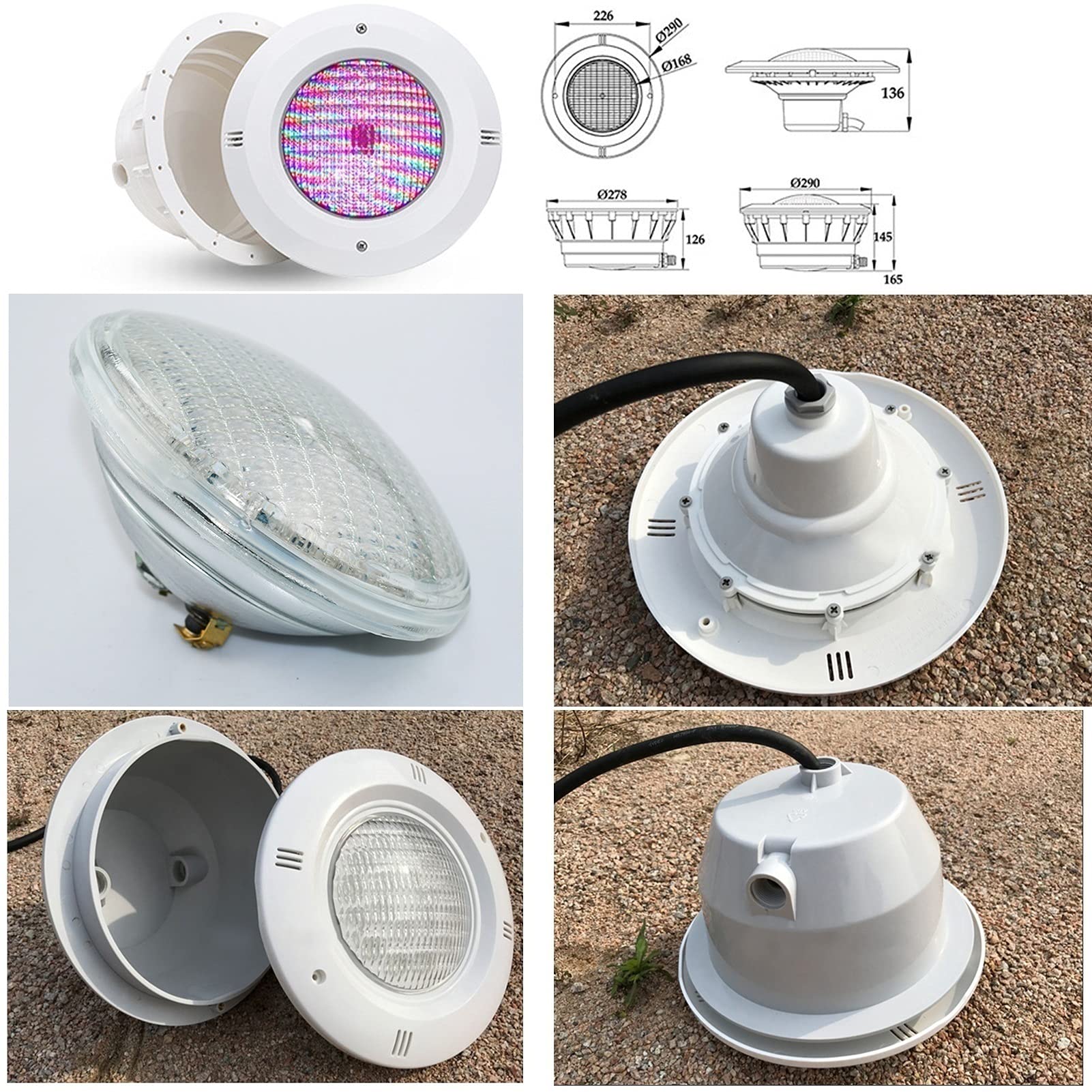 Spot Piscine LED Encastrable Avec Des Niches Par56 Lampe de Piscine IP68 Étanche 12V AC RGB Éclairage de Piscine Avec Télécommande Pour Piscine Sous-marine, Jacuzzi, Soirée Piscine ( Couleur : RGB + T