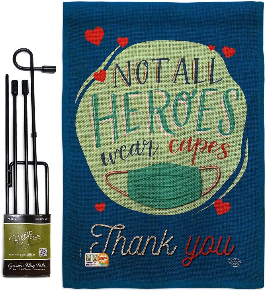 Thank You All Heroes Burlap Garden Flag - Set with Stand Expression Inspirational Spiritual Hope Love Wisdom Support Emotion Postive - House Banner Small Yard Gift Double-Sided 13 X 18.5