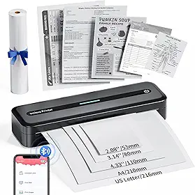 COLORWING Impressoras portáteis sem fio para viagens, mini impressora compacta 300DPI sem tinta, impressora térmica Bluetooth compatível com smartphone Android e iOS e tablet e laptop - preta