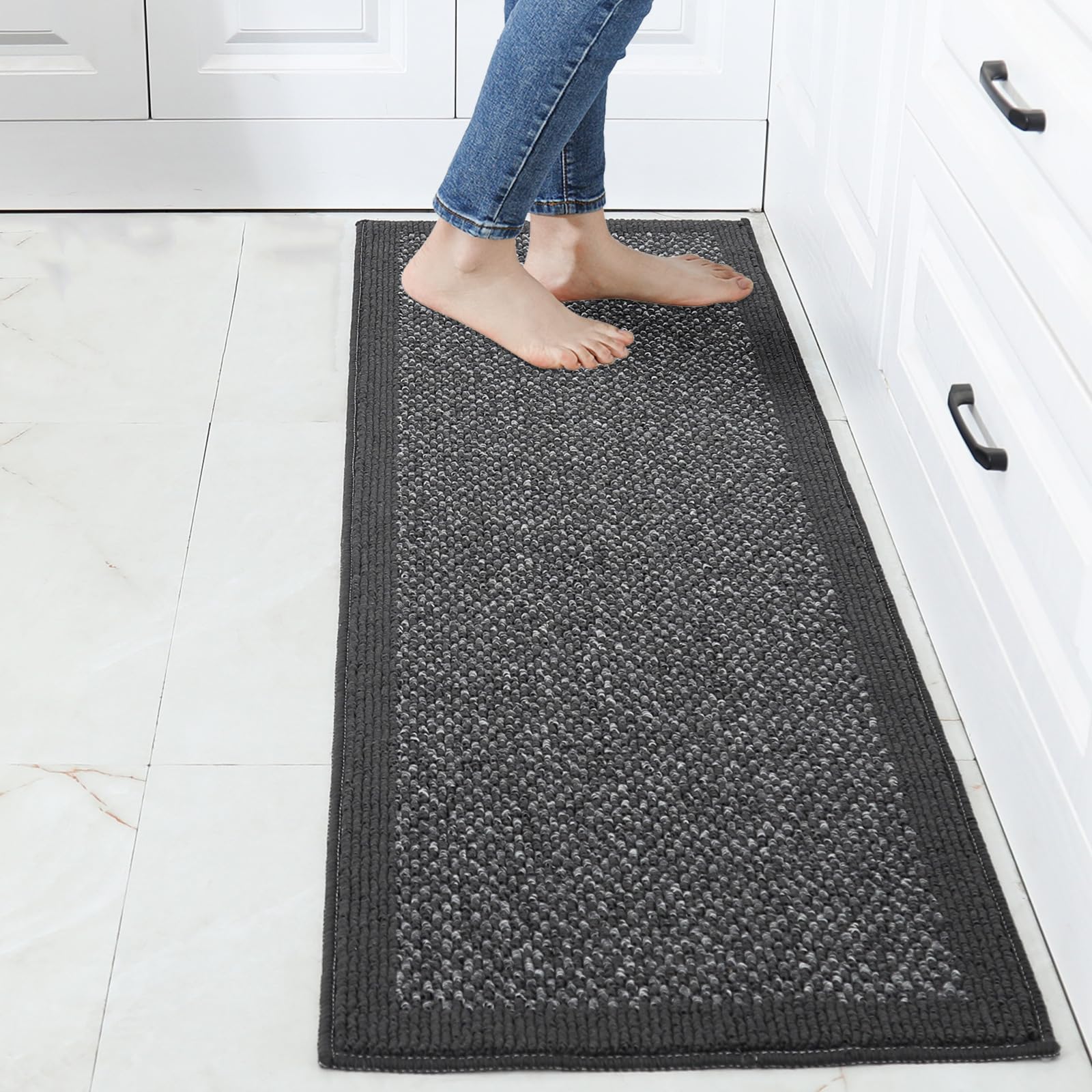 KMVIZI Alfombra de cocina lavable antideslizante, alfombra de cocina, alfombra de cocina, en gris oscuro, para delante del fregadero, salón (45 x 120 cm)
