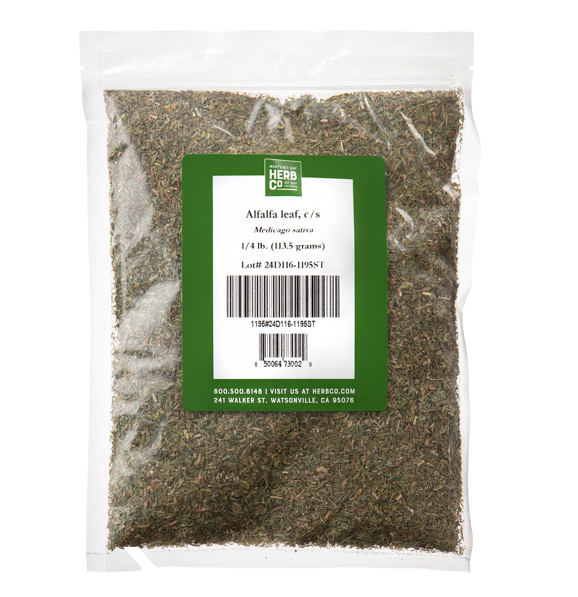 Alfalfa Leaf Cut & Sifted, by Herb Co, Medicago Sativa, from Egypt, Kosher, for Tea, Soups, Stews, Baked Goods, Smoothies, Oils & Salves, 1/4 lb 4 Ounce (Pack of 1)