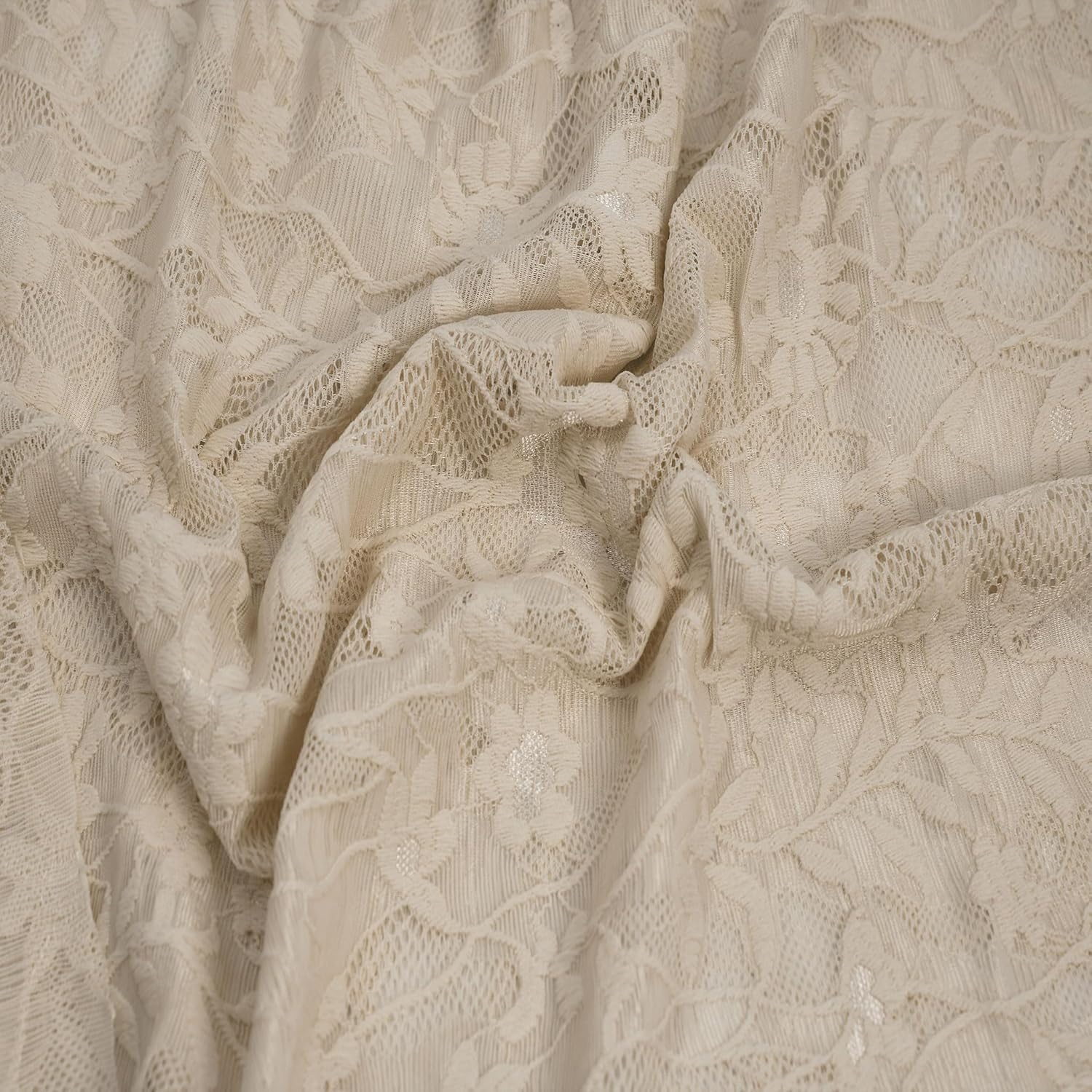 Stylish FABRIC 59" Wide Nylon Spandex Vintage Floral Lace with Scallop, 2-Way Stretch, 160GSM, Medium Weight-Anti-Wrinkle, Breathable for Bridal Gowns, Dress & Lingerie, Nude 1 Yard