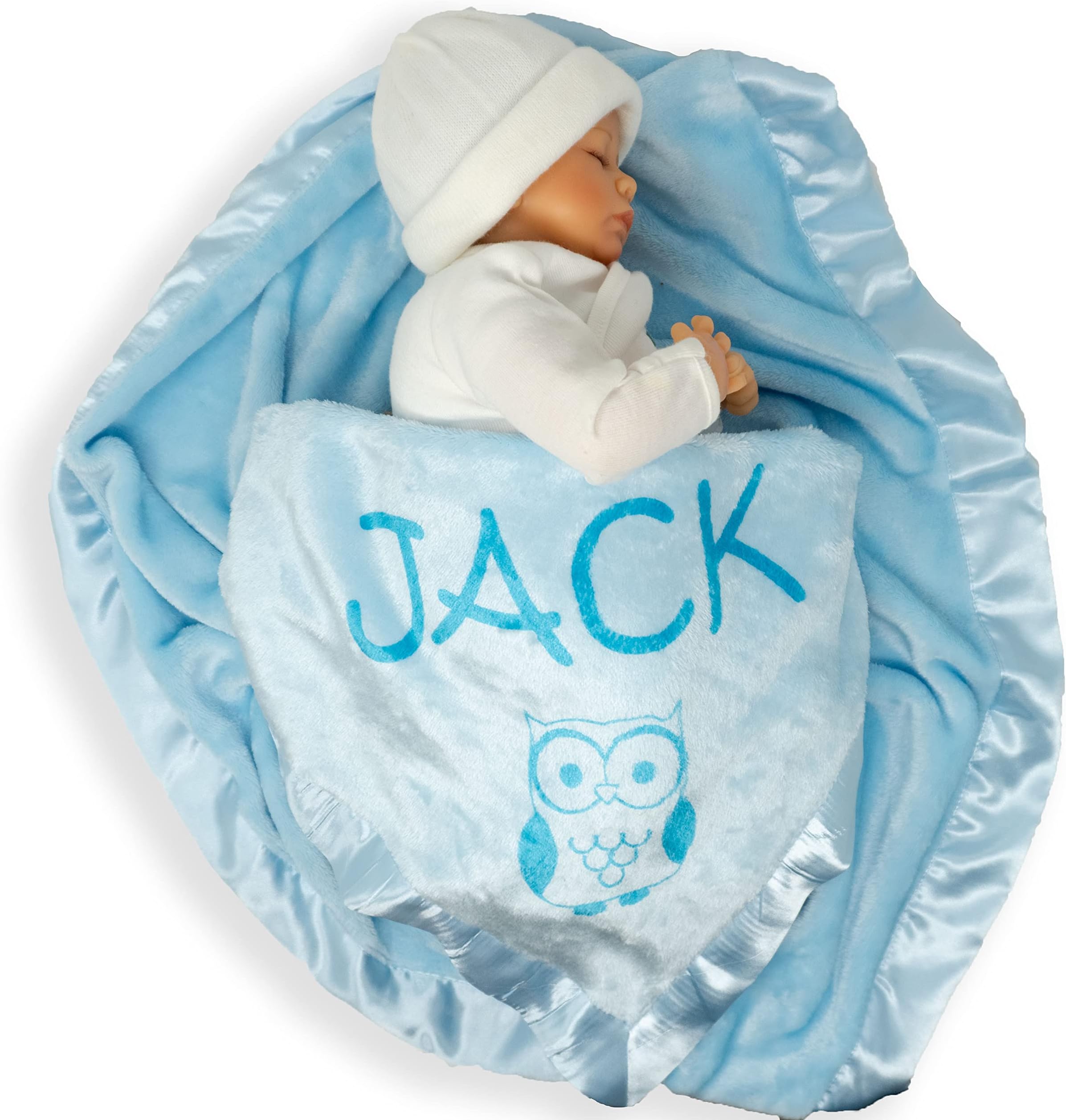 Owl Gifts, Baby Blanket - Boy or Girls Nursery Dcor, Toddler Crib Bedding Plush (1 Line of Text)