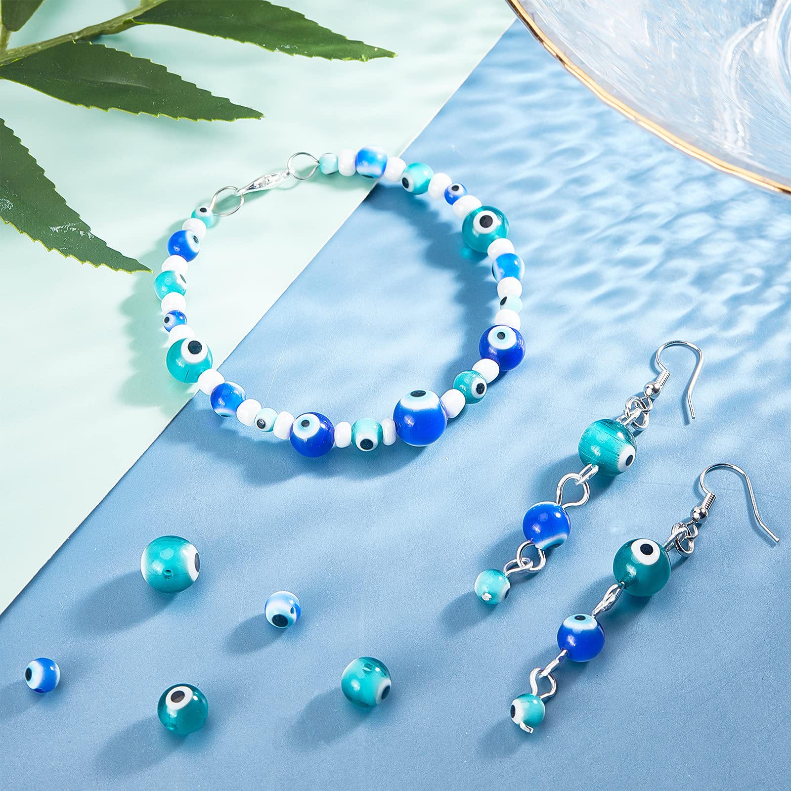 Nbeads 1 Brin Environ 49 Pcs Perles Mauvais Œil Perles Rondes Plates Faites À La Main Evil Eye Charms Bijoux