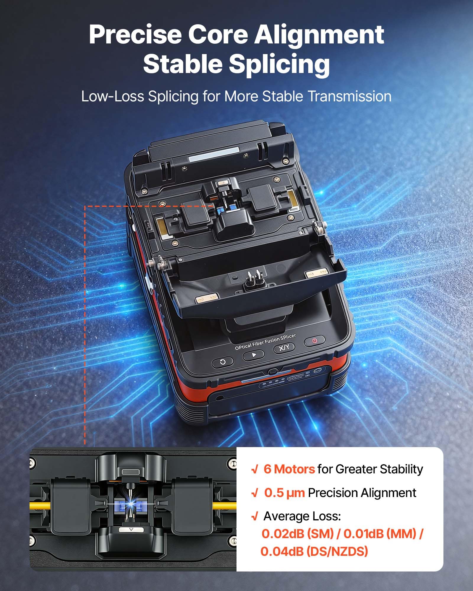 VEVOR Soudeuse Fibre Optique 6 Moteurs Épisseuse Fusion avec Épissage 8 s