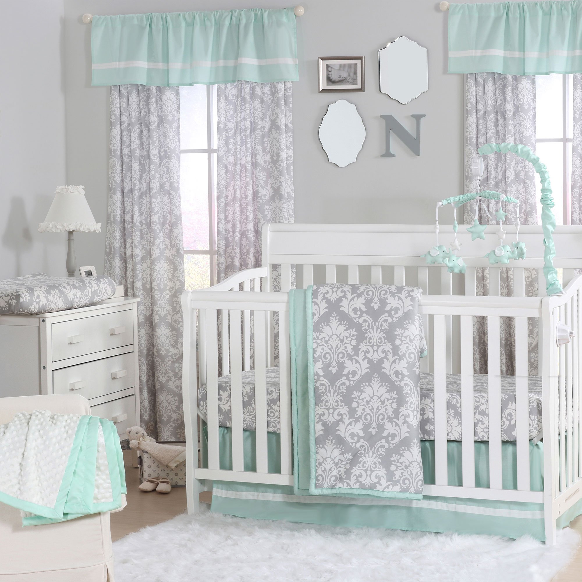 Grey Damask And Mint Green Piece Baby Crib Bedding Desertcart