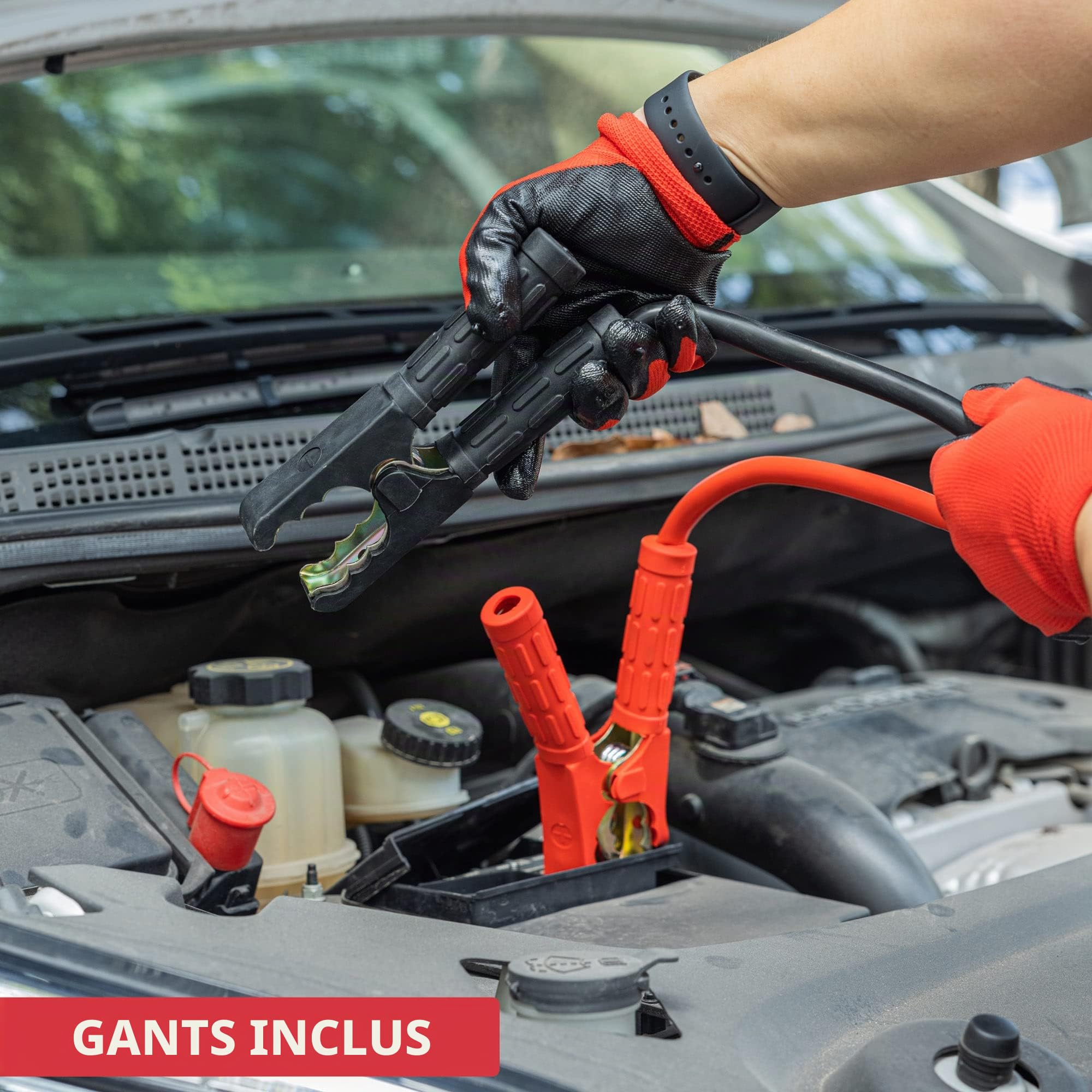 GADLANE Câbles de démarrage de 6 m de Long – Câbles de démarrage Robustes pour Batterie de Voiture, 1500 A 30 mm² d'épaisseur avec Pinces Solides – avec Sac de Rangement et Gants