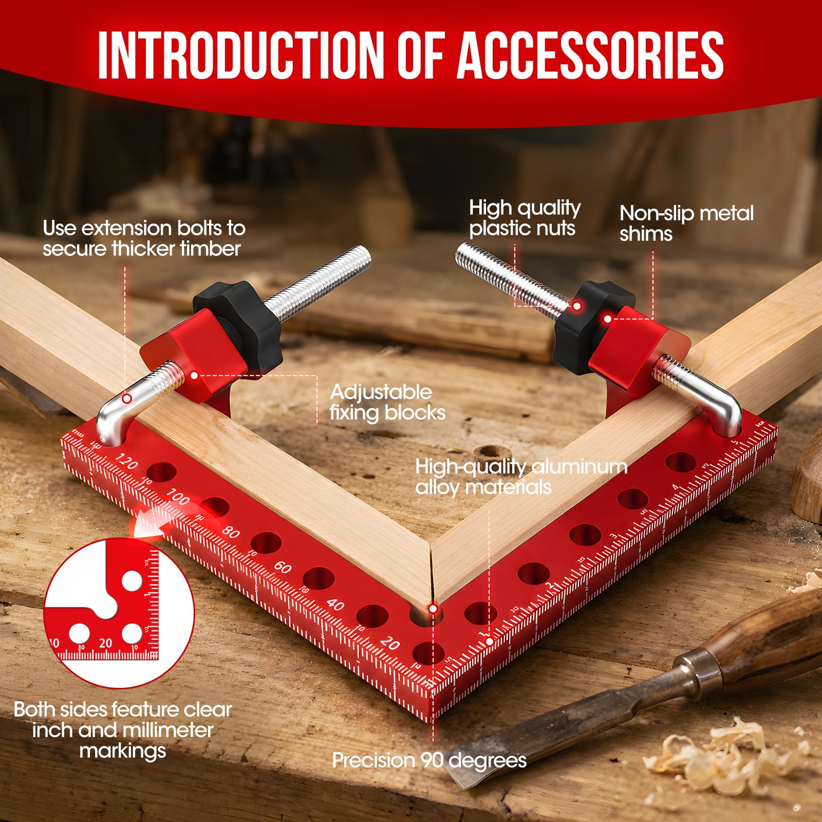 Ángulo de posicionamiento de 90 grados, juego de 8 abrazaderas de ángulo de aluminio | 4 abrazaderas de ángulo recto multifuncionales de 140 mm y 4 x 80 mm para herramientas de carpintería