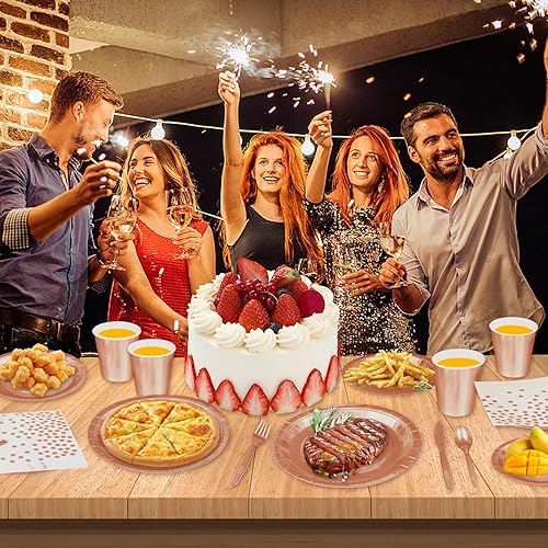 Miniatura 7 de Juego de vajilla desechable de bronce de 175 piezas para fiestas, platos de papel de bronce, servilletas, vasos, tenedores de plástico de bronce,