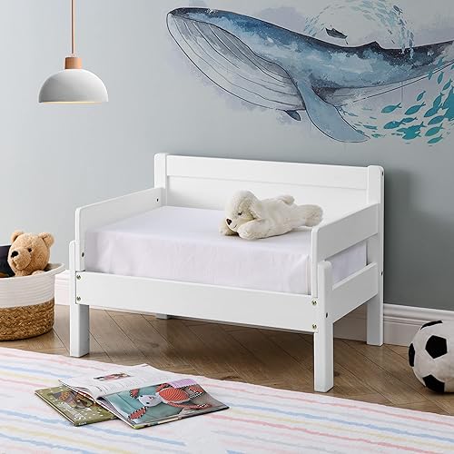 Miniatura 4 de MUSEHOMEINC Cama convertible 2 en 1 cama multifuncional de madera maciza para niños con 2 barandillas laterales marco de cama para niños que se