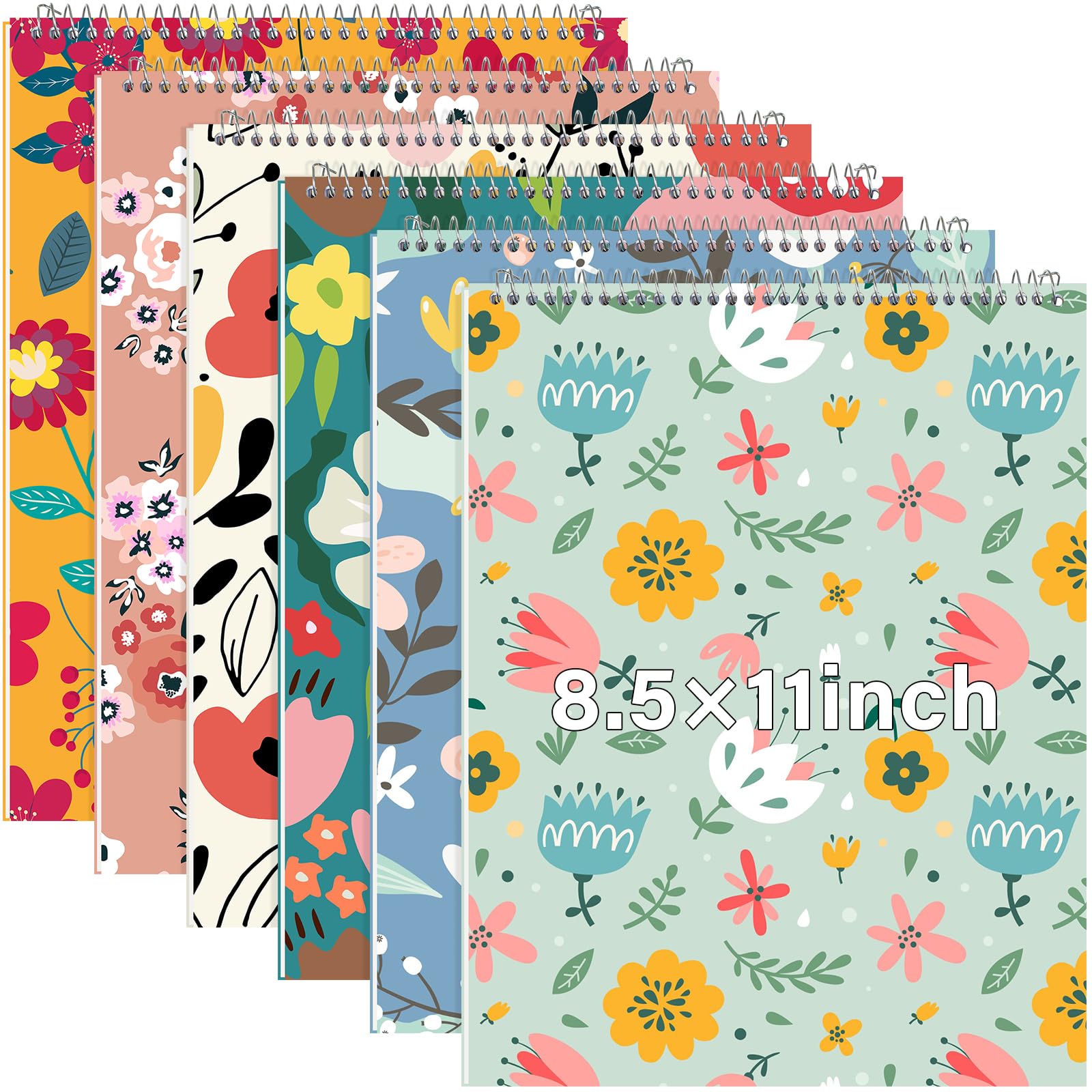 Maitys 6 quaderni legali a spirale Steno da 21,6 x 27,9 cm, rilegatura superiore a spirale, copertina rigida, blocco note a righe, 70 fogli, per scuola, ufficio, università, casa (multicolore, stile