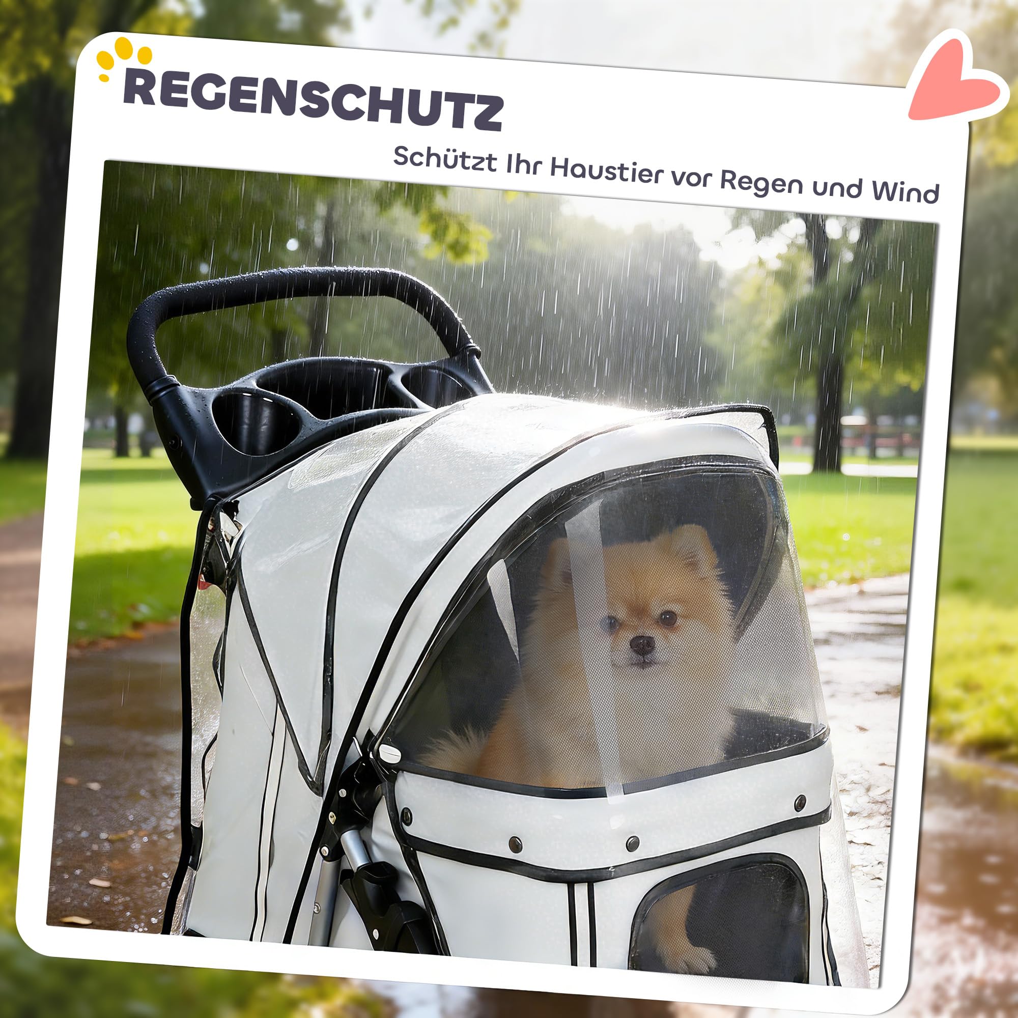 PawHut Hundewagen Hundebuggy Faltbar Katzenwagen bis 10kg mit Regenschutz Reflektorstreifen Aufbewahrungskorb waschbar Kissen Netzfenstern Getränkehaltern Räder mit Bremse für kleine Hunde Grau
