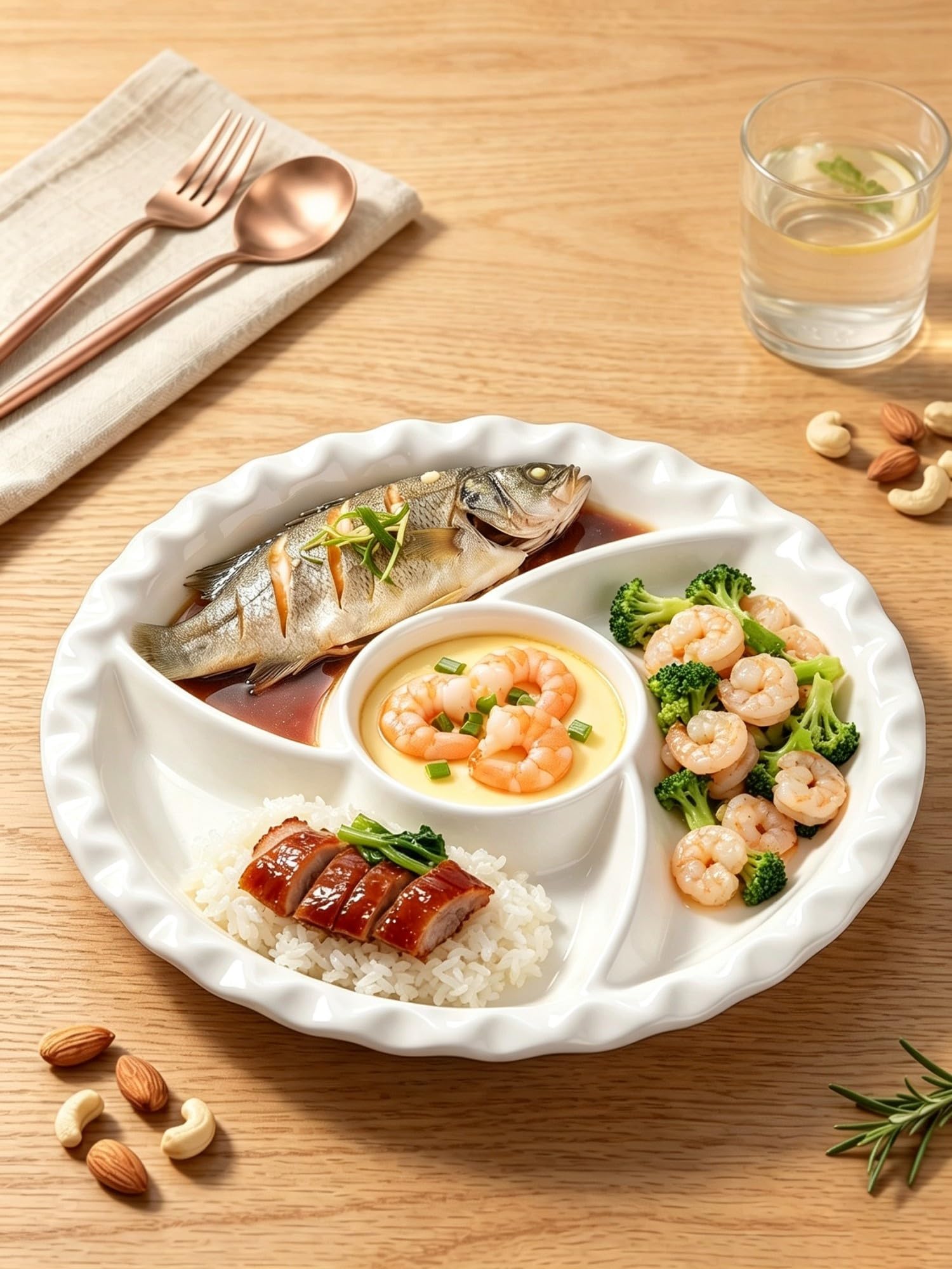 Meiiron Platos De Cena Con Platillo for Inmersión, Plato De Sushi for Bola De Masa, Plato Dividido De Cerámica - Blanco(12inch)