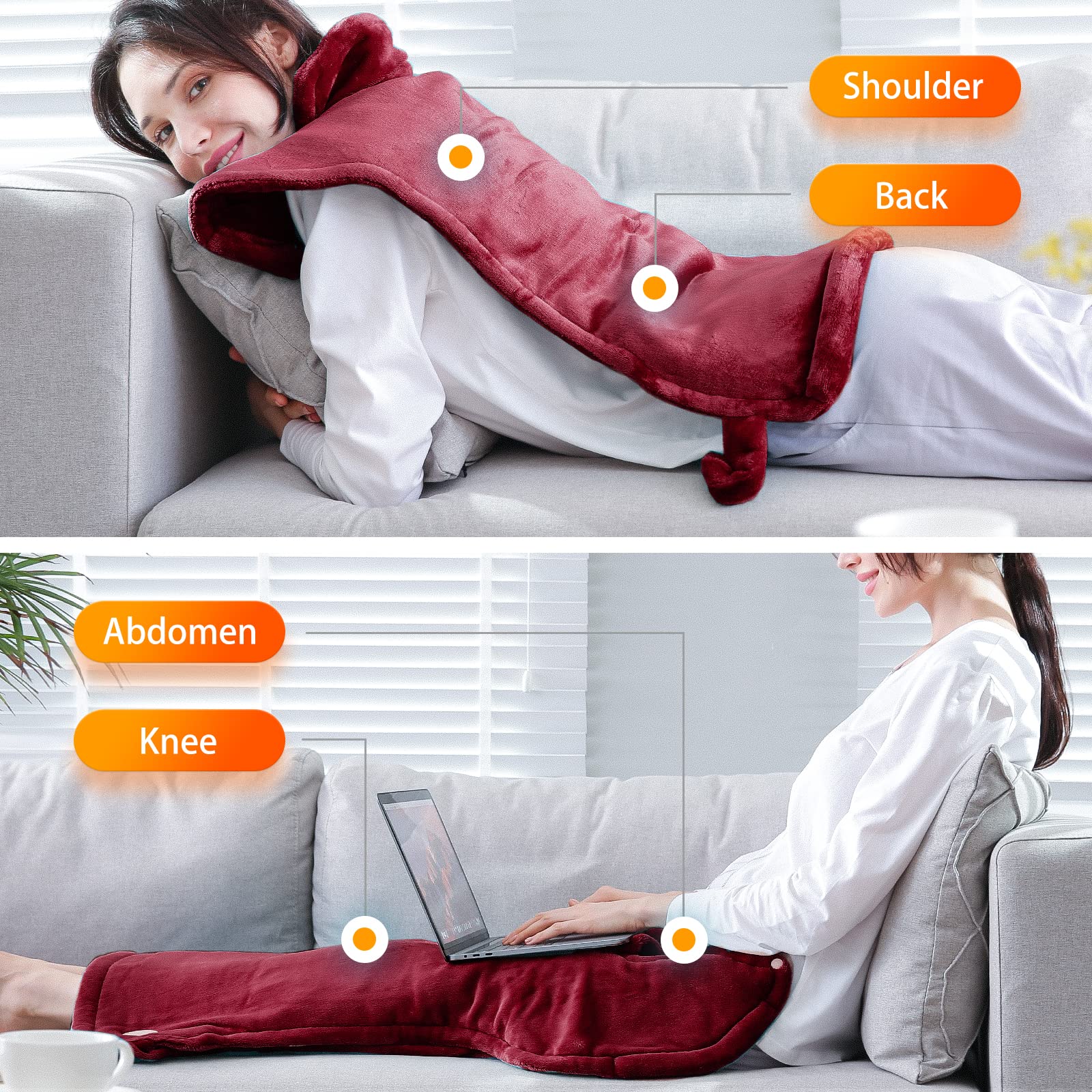 Cuscino Elettrico Riscaldante Per Schiena, Collo E Spalle - Termoforo Con 6 Temperature E Spegnimento Automatico, Lavabile, 25x35 Pollici