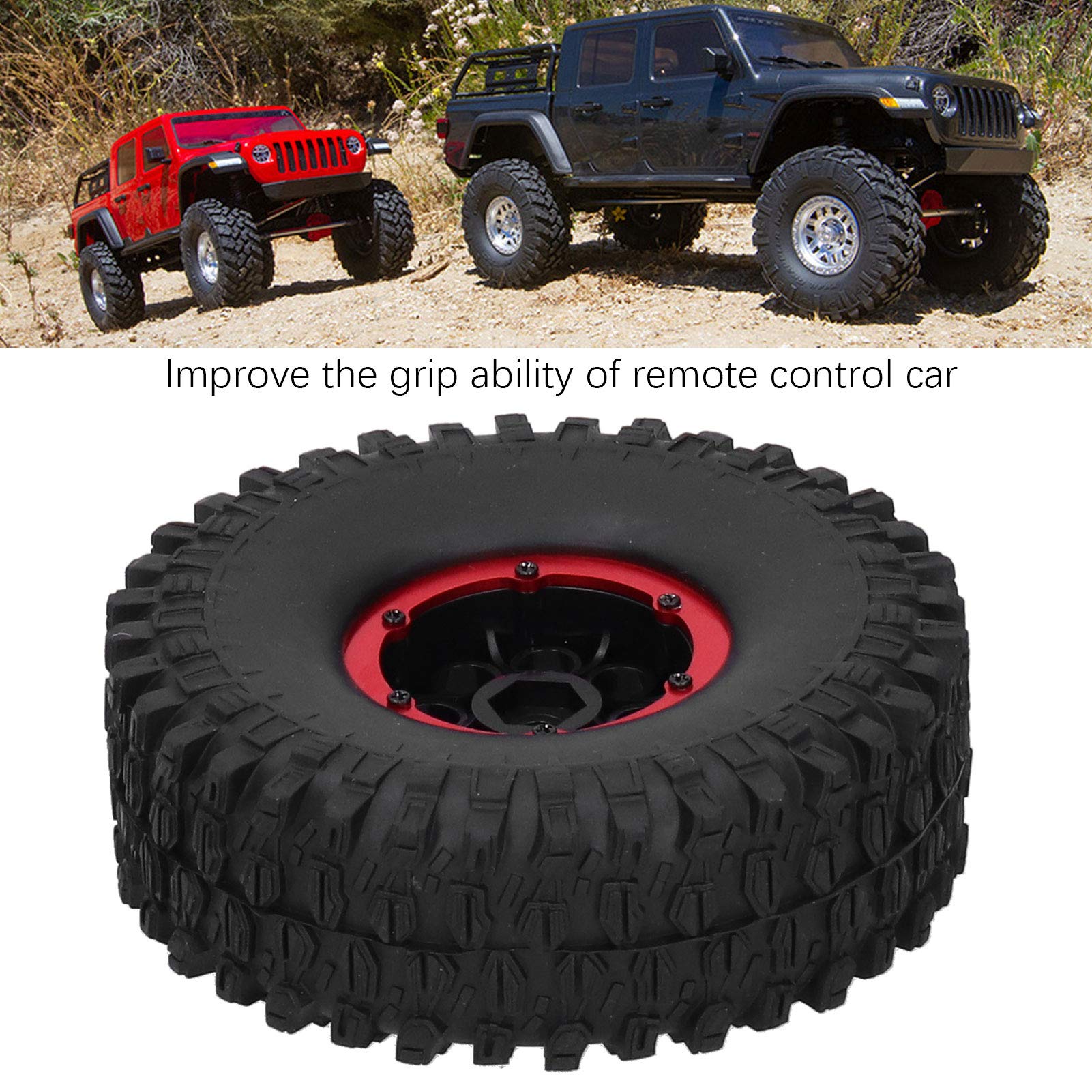 Opony wyścigowe RC 4 szt. Nadmuchiwane koła samochodu zdalnie sterowanego Amortyzacja o wysokiej przyczepności dla modeli w skali 1/10 SCX10 TRX4 TRX6 D90 Guma ze stopu aluminium (Czerwony)