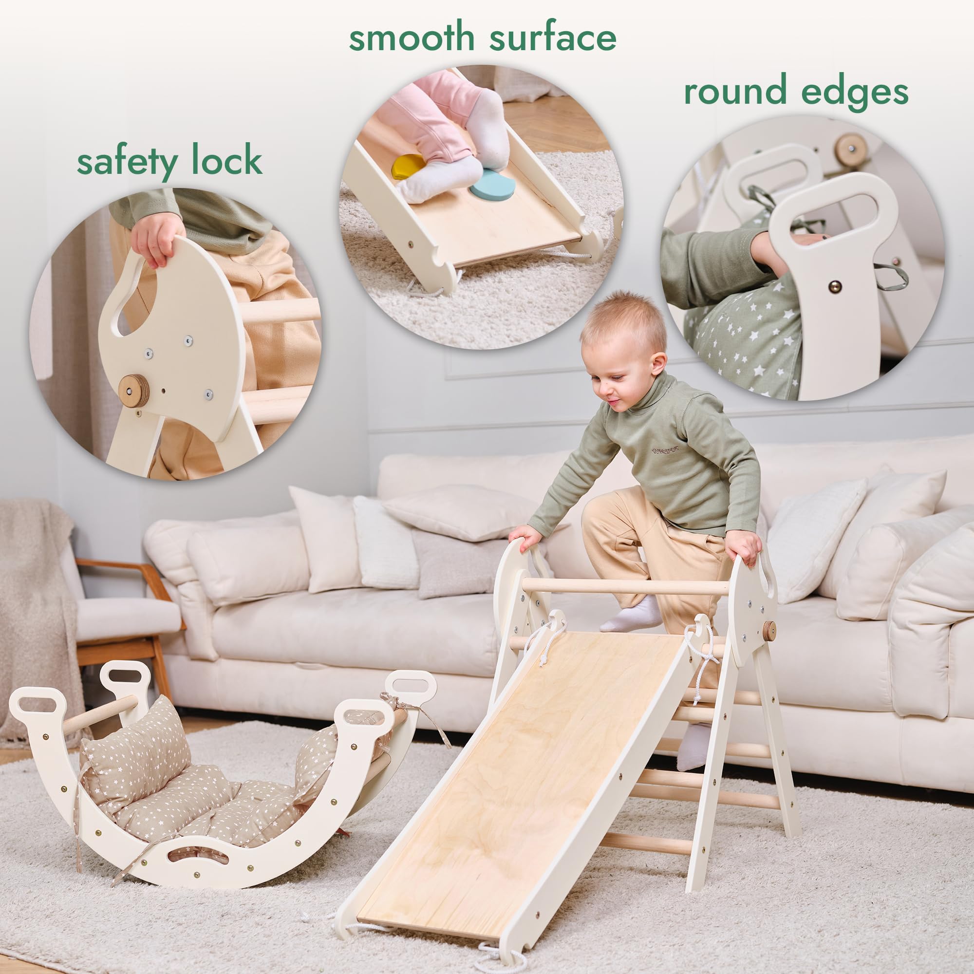 Goodevas Montessori 5 in 1 - Set da arrampicata per interni, con cuscino e scivolo per bambini, parco giochi per interni da 1 a 3 anni