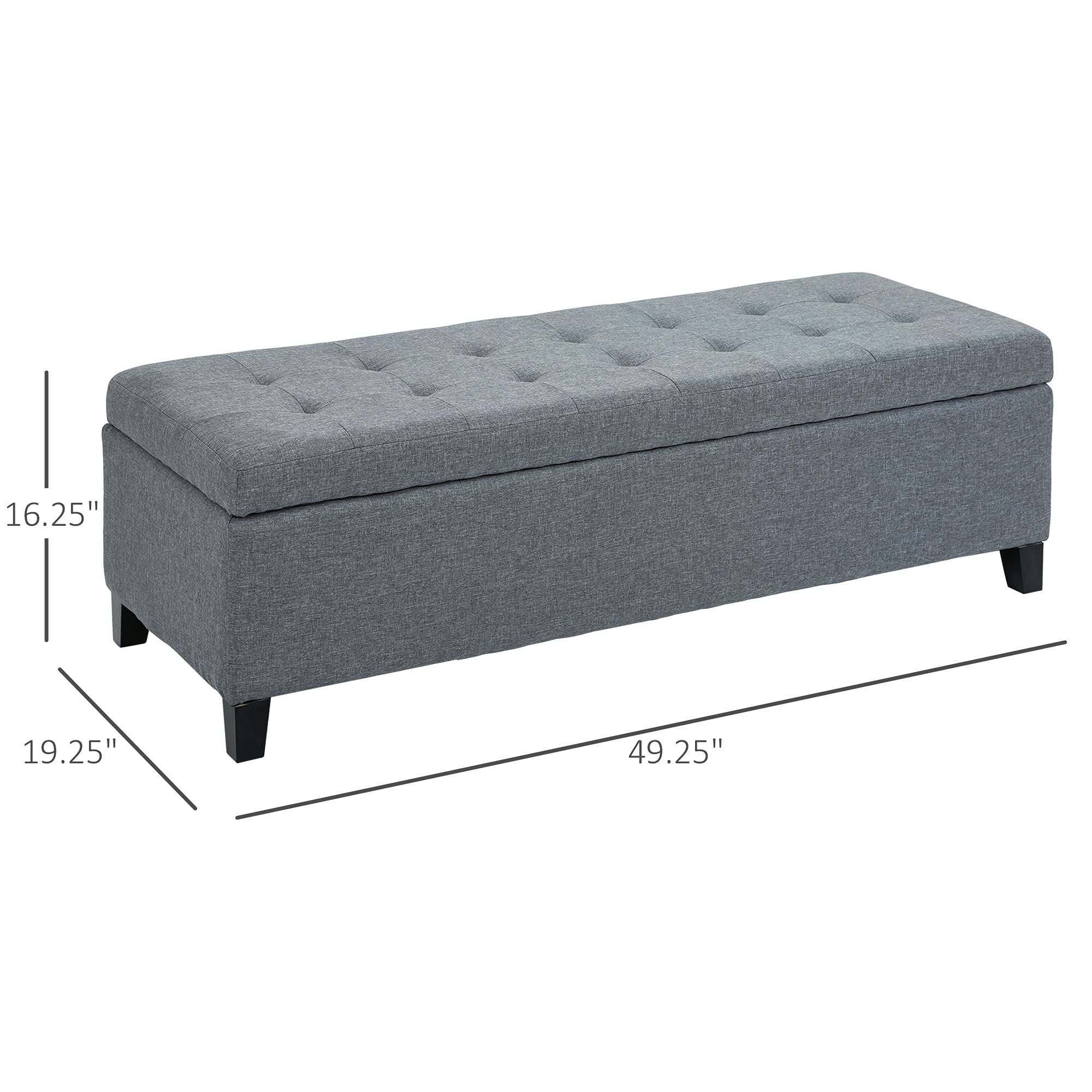 HOMCOM Sitzbank mit Stauraum Polsterbank mit Deckel 125x49x41,5 cm Grau | Leinenoptik, Bettbank, Truhenbank, Banktruhe, Aufbewahrungsbank für Wohnzimmer Schlafzimmer