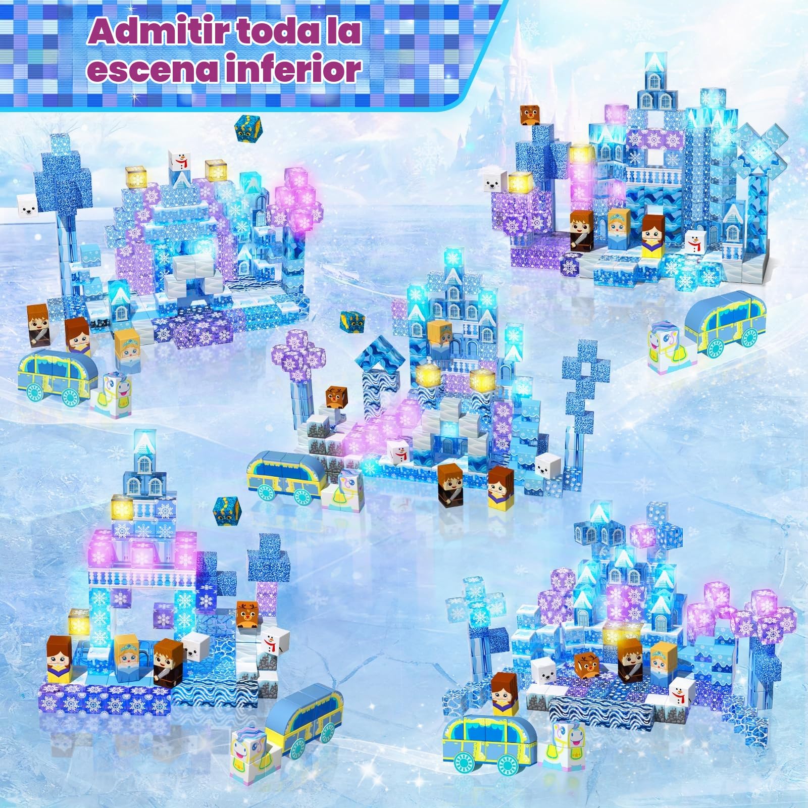 GraceDuck Bloques Magneticos Construccion Niños 200 Piezas - Construye Castillos de Nieve y Hielo, Sumérgete en un Mágico Mundo Invernal, Juguete Educativo Niños 4 a 12 Años