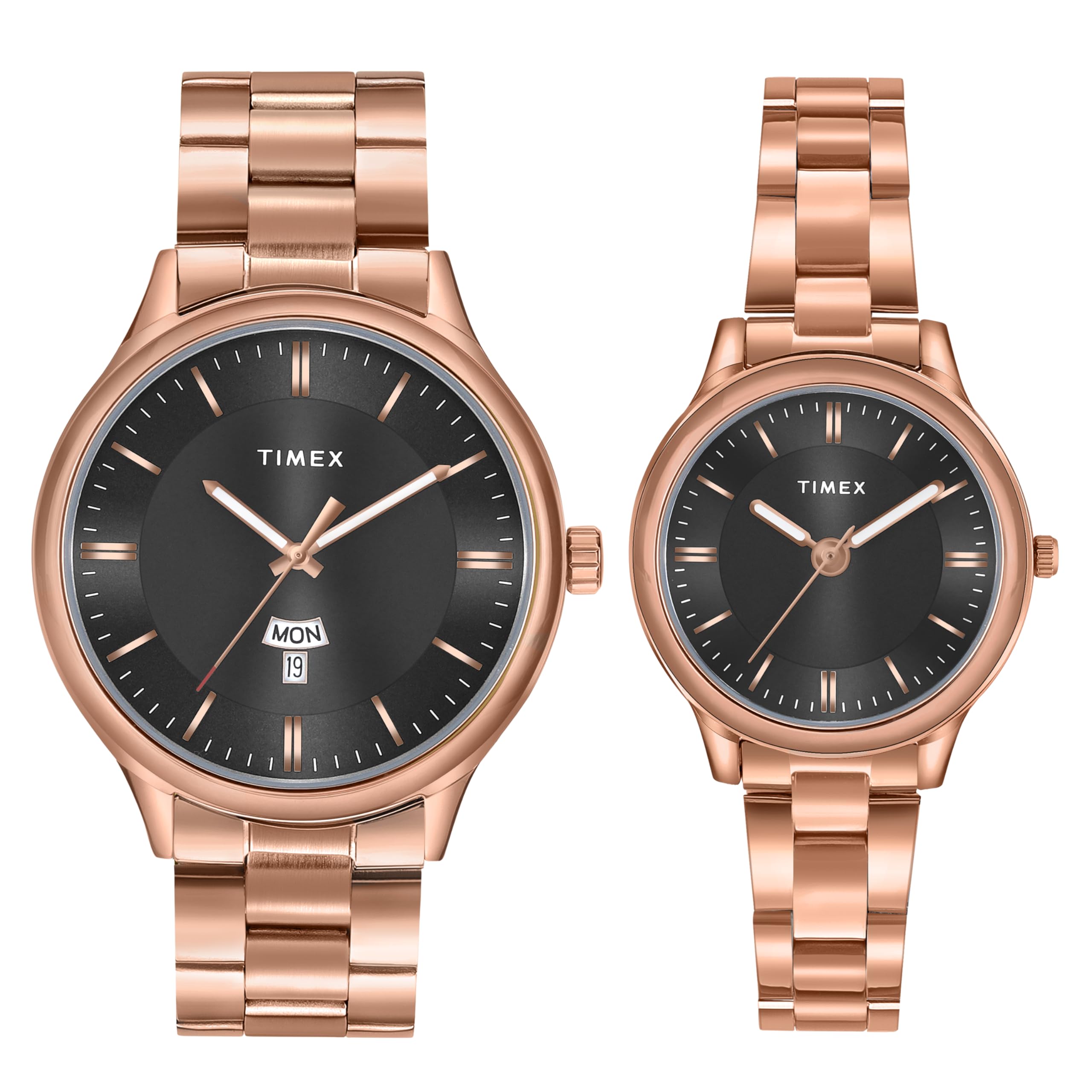 TIMEX Unisex-Adult Unisex Stainless Steel Black Round Analog Pair Analogue Watch- Tw00Zp009, Band Color:Rose Gold (B0CXTFCCDR) Amazon Price History, Amazon Price Tracker