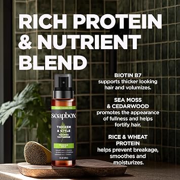 Soapbox Men's Thicken & Style Foaming Texturizer, Hair Looks Thicker, Fuller, Volumized - Clean Ingredients Free of Harsh Chemicals, Sulfates, Parabens & Silicones - Styling Hair Products for Men