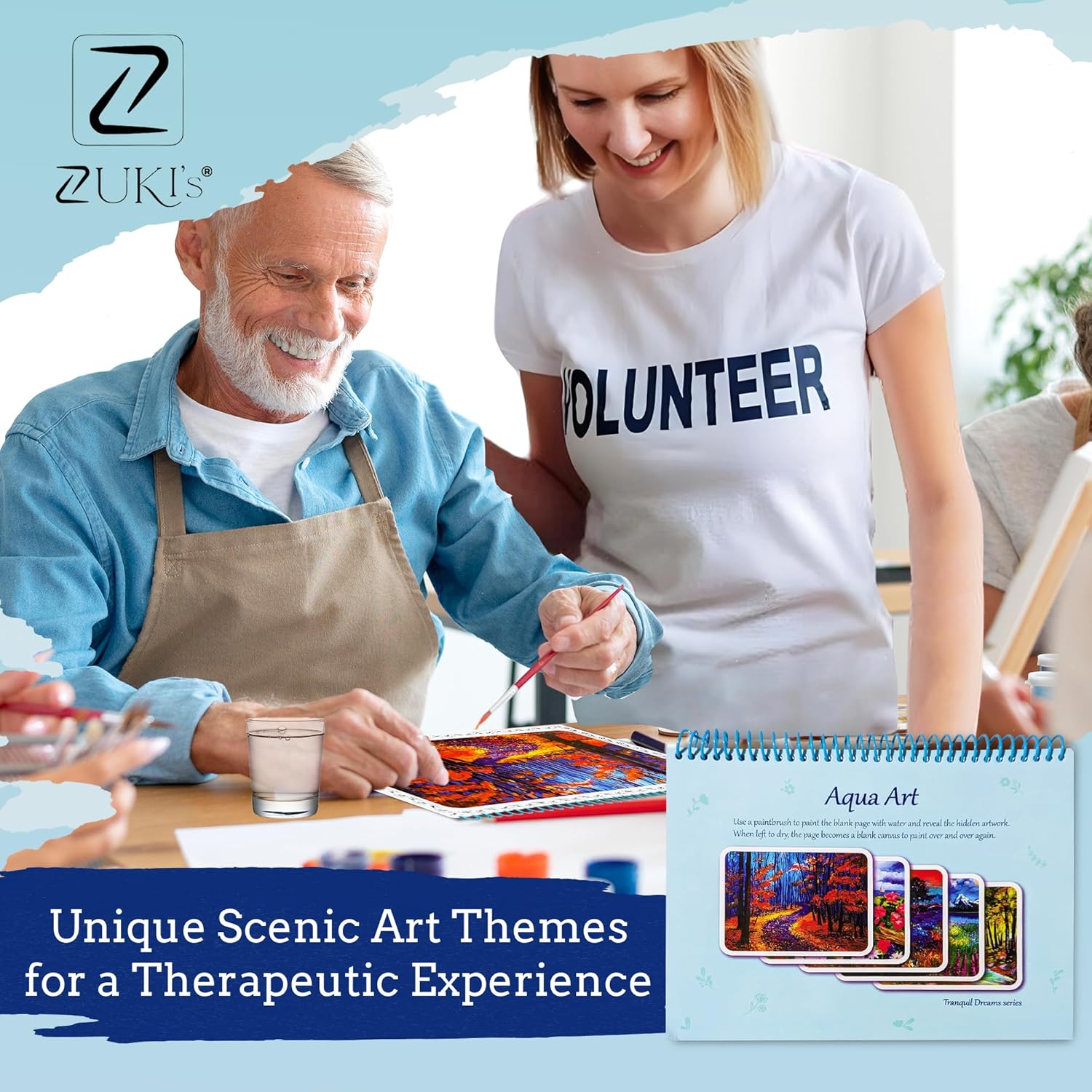 ZUKI's Aqua Art - Dementia Activities, Reusable Mess-Free Paint with Water Books for Adults & All Ages Functional Bingo Prizes for Seniors, Tranquil Dreams Edition
