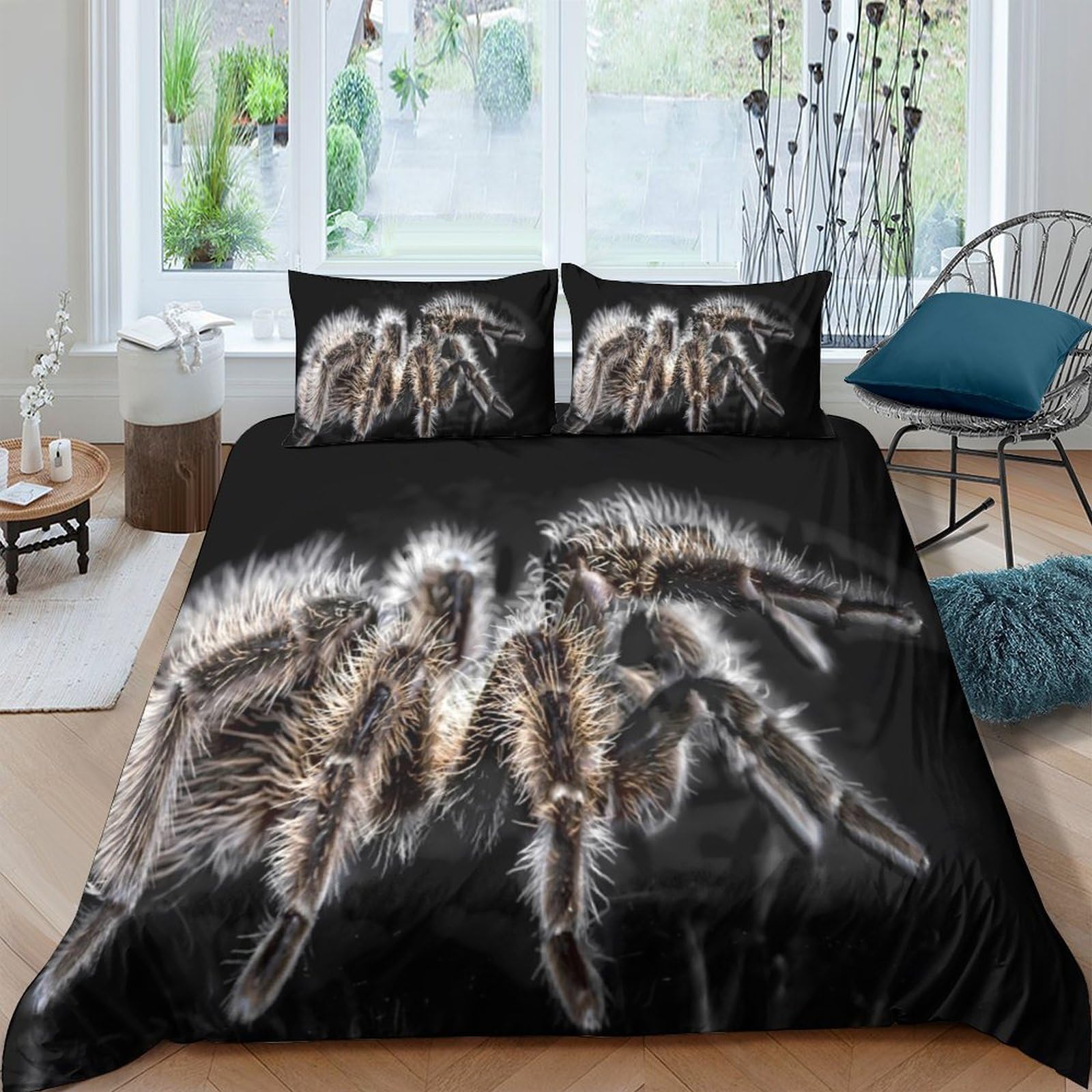 Ctjqhvkz Style-10 3D Printed Realistic Tarantula Fitted Sheet Microfiber Black Spider Bed Cover Non-Slip Washable For Bedroom Dorm Mattress Decor Single（135X200cm）