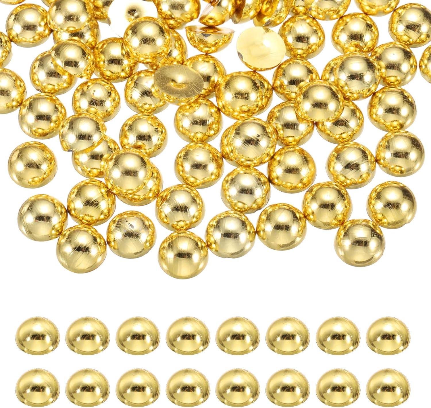 MECCANIXITY 200Pcs Half Pearl for Crafts, 12mm Plastic Half Flatback Imitation Pearls Cabochon Loose Beads Rhinestone for DIY Crafts Clothing Tumbler Shoes Embellishment Nail (Light Gold)