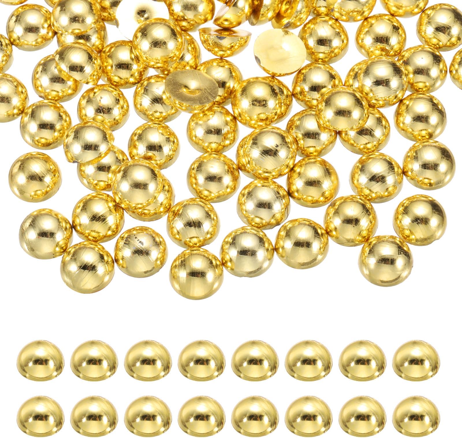 Generic 200Pcs Half Pearl for Crafts, 12mm Plastic Half Flatback Imitation Pearls Cabochon Loose Beads Rhinestone for DIY Crafts Clothing Tumbler Shoes Embellishment Nail (Light Gold)