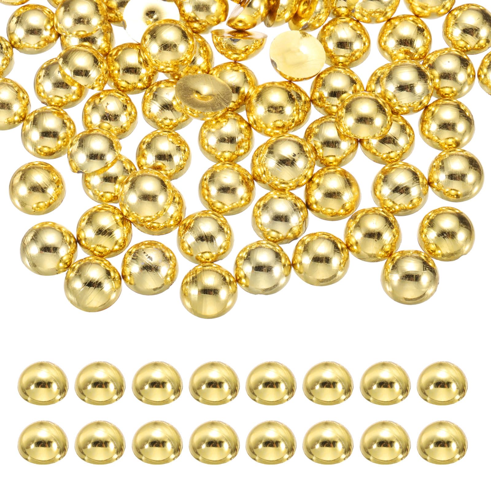 Generic 200Pcs Half Pearl for Crafts, 12mm Plastic Half Flatback Imitation Pearls Cabochon Loose Beads Rhinestone for DIY Crafts Clothing Tumbler Shoes Embellishment Nail (Light Gold)
