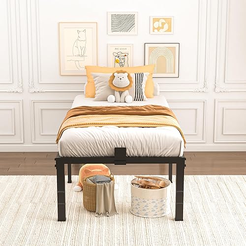 Miniatura 29 de Marco de cama de tamaño matrimonial de 14 pulgadas, soporte resistente de plataforma de metal de 3500 libras, no necesita somier, sin ruido,