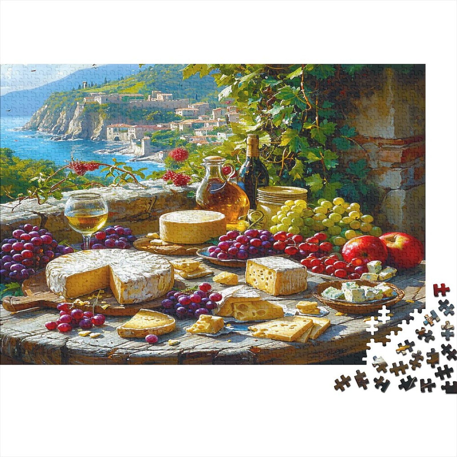 Cheese Jigsaw Puzzles for Adults 1000 Piece Wine Grapes Jigsaw Puzzle for Adults Wood Puzzle Challenging And Brainteasing Suitable for Wall Decoration And Gifts 1000pcs (75x50cm)