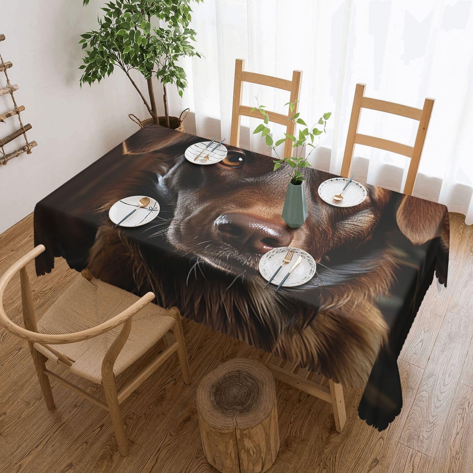 QLDETUPWLX Rectangle Table Cloth 137x183 cm Brown Labrador Tablecloths Wrinkle Free Table Cloth Washable Fabric Desktop Protection Decoration Tables Cover for Party Dining Indoor and Outdoor