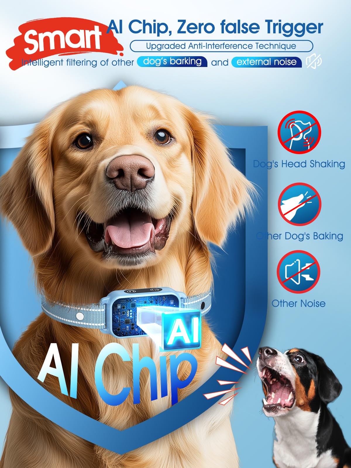 DINJOO Collar de ladridos para perros grandes, medianos y pequeños, Smart AI 1S para detener los ladridos, dispositivo antiladridos y collar de entrenamiento para perros con pitido, vibración y
