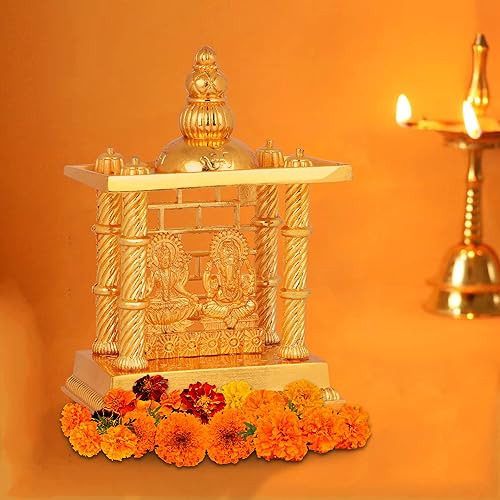 Miniatura 5 de CRAFTSMAN SATVIK - Estatua de Lakshmi Ganesha Mandir de 7.5 pulgadas. Estatua de metal ídolo Murti para Pooja hindú para mandir del hogar,