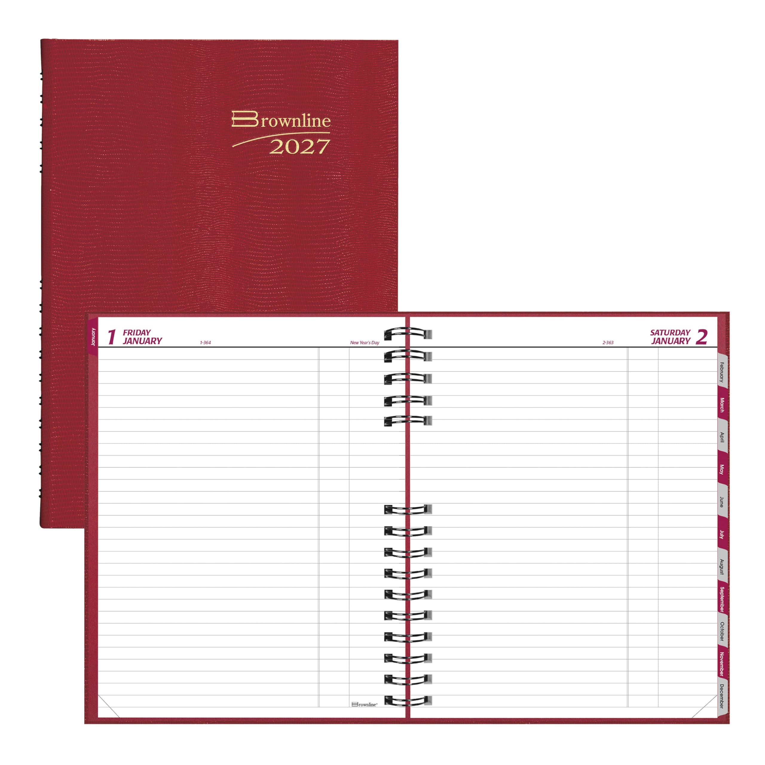 Brownline® CoilPro™ Agenda giornaliera 2027, senza tempo, 12 mesi, da gennaio a dicembre, rilegatura a doppio filo, 25,7 x 20 cm, rosso brillante (C550C.RED)