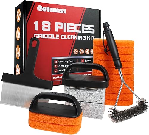 Kit de Nettoyage pour Barbecue Plat avec racloir, Brosse, tampons et nettoyant, 
