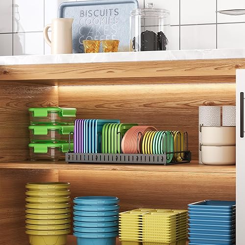 Miniatura 2 de X-cosrack Organizador de tapa de contenedor de alimentos de metal y 6 divisores ajustables para contenedores de almacenamiento, estante de tapa para