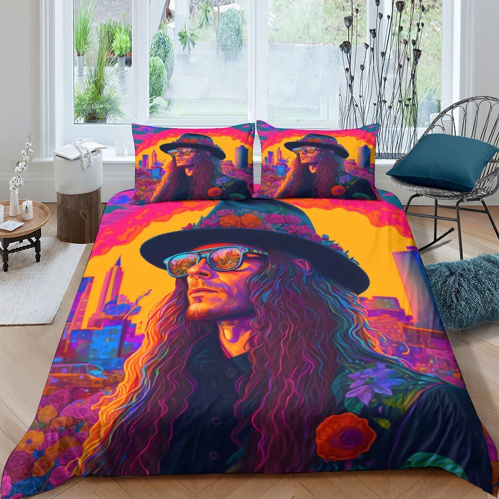 Ctjqhvkz Style-5 3D Printed Psychedelic Cityscape Fitted Sheet Microfiber Soft Anti-Slip Mattress Cover For Bedroom Dorm Decor Single（135X200cm）
