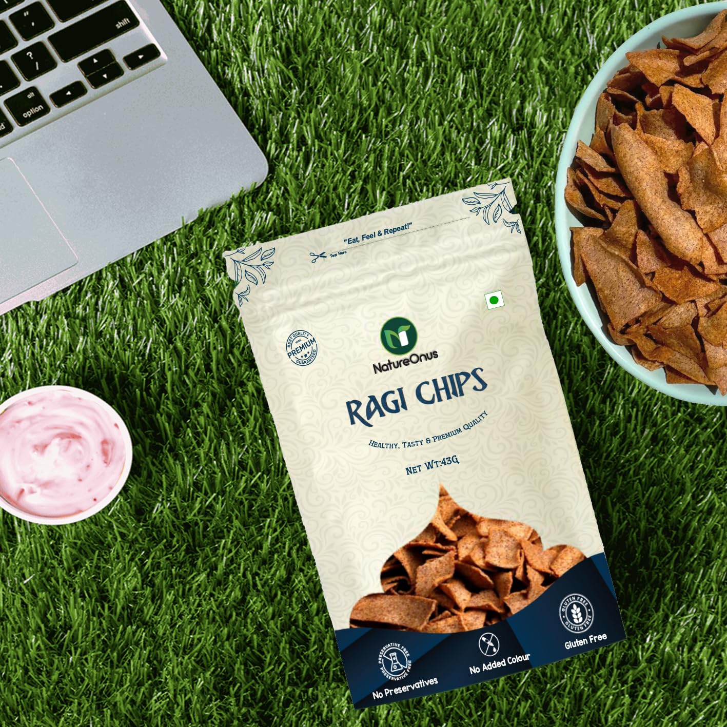NatureOnus Ragi Chat Masala Chips 43gms x 3 | Finger Millets Chips | Perfect Snacking Chips- Made with Ragi (Finger Millet) | Millet-based Chips | High Protein Snacks 3