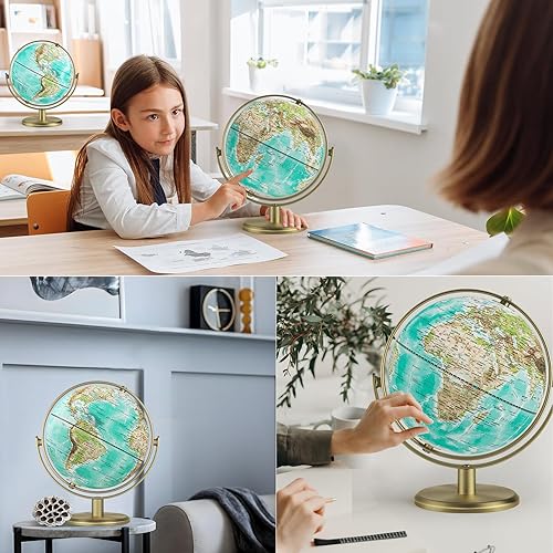 Miniatura 4 de JOWHOL Globo del mundo de 8 pulgadas con soporte dorado giratorio de 720, para niños, adultos, estudiantes, geografía, educativo, globo de