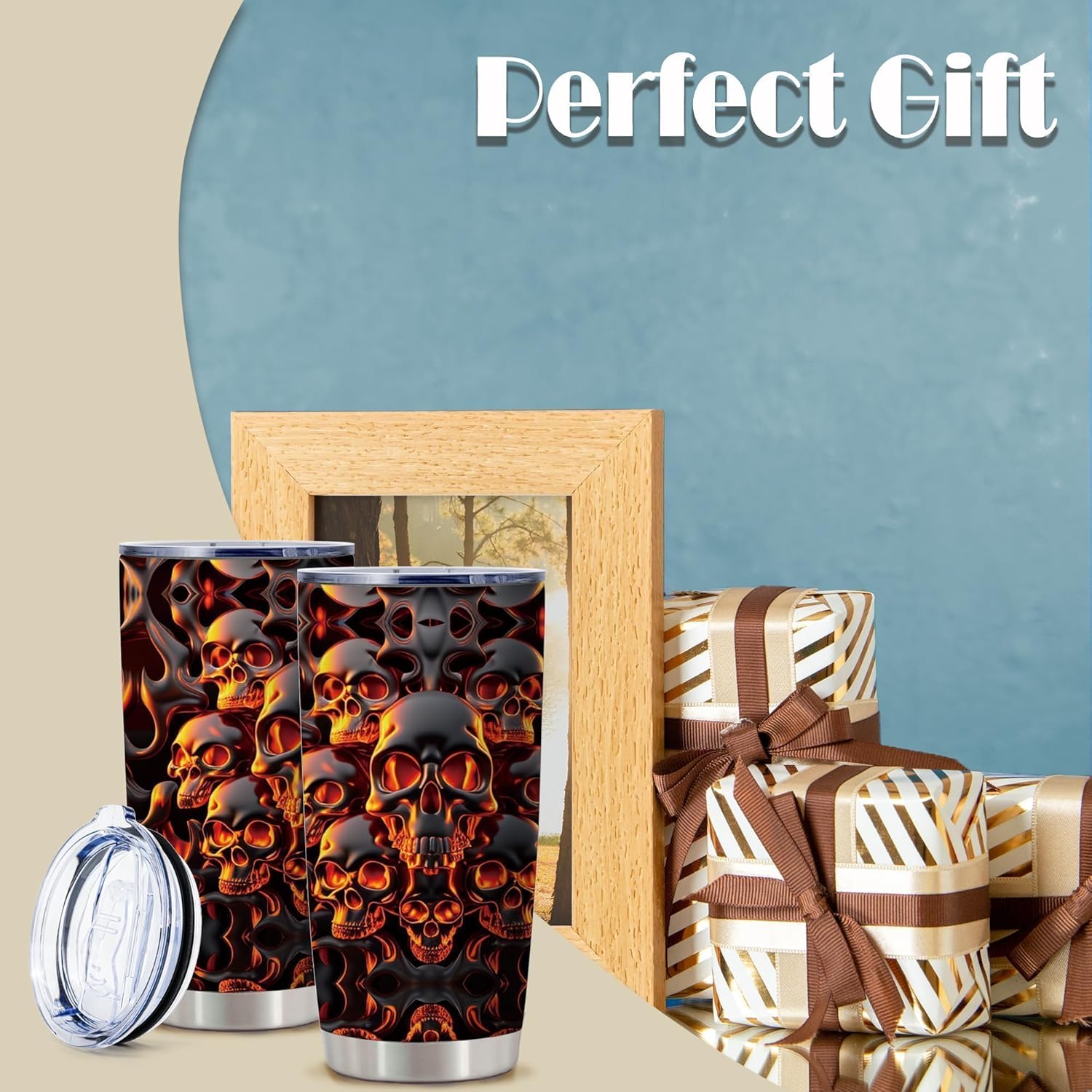 ATHAND Melted Skull Halloween Tumbler, 20oz Gothic Insulated Stainless Steel Travel Mug with Lid, Double Wall Coffee Cup, Funny Spooky Gift for Women, Men, Friends, Dad,Halloween,Birthday, 1 Pcs - Image 6