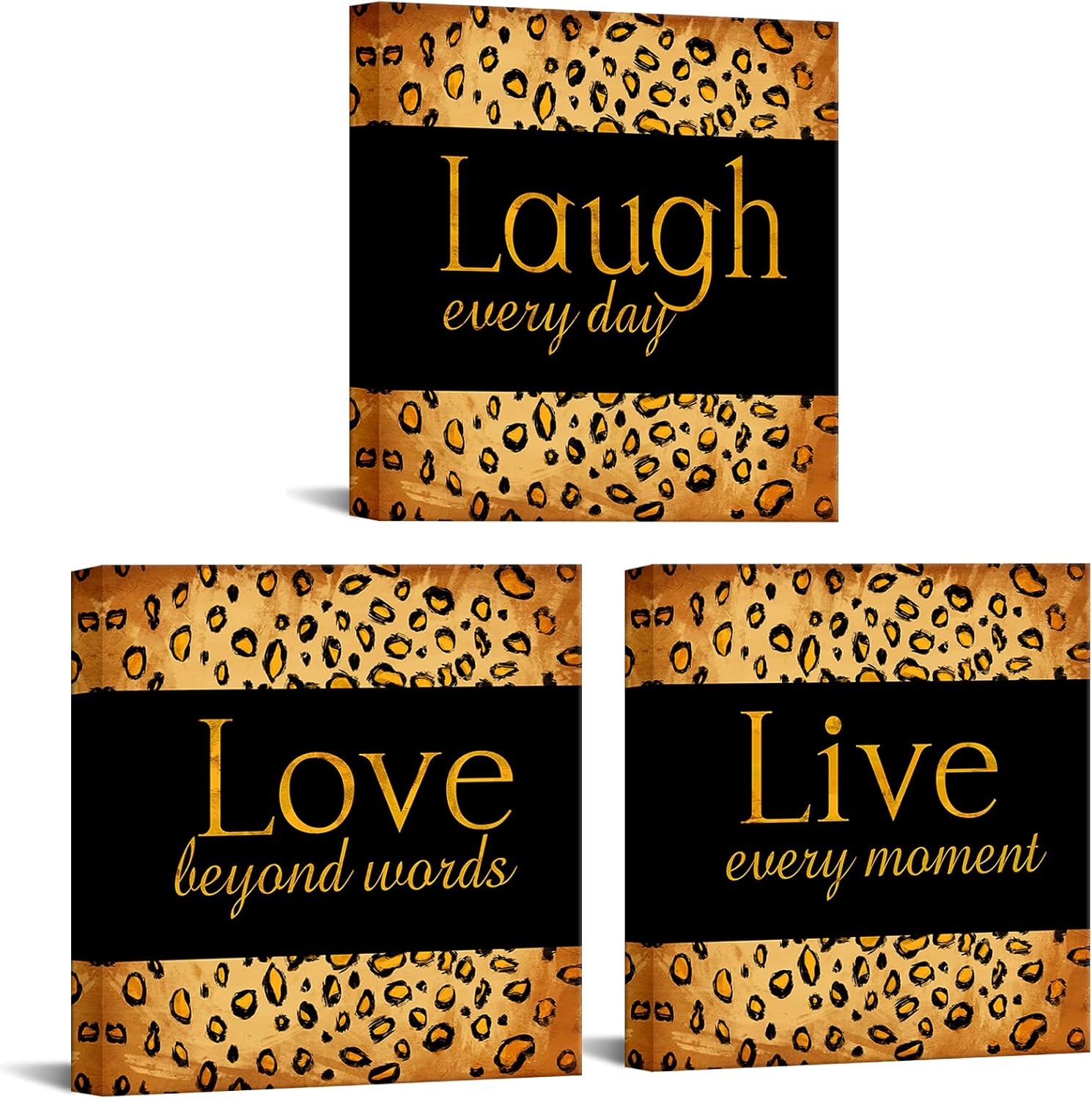 OuElegent 3 Piece Leopard Print Wall Decor Live Laugh Love Canvas Cheetah Wall Art for Modern Home Decor Stretched and Framed Ready to Hang