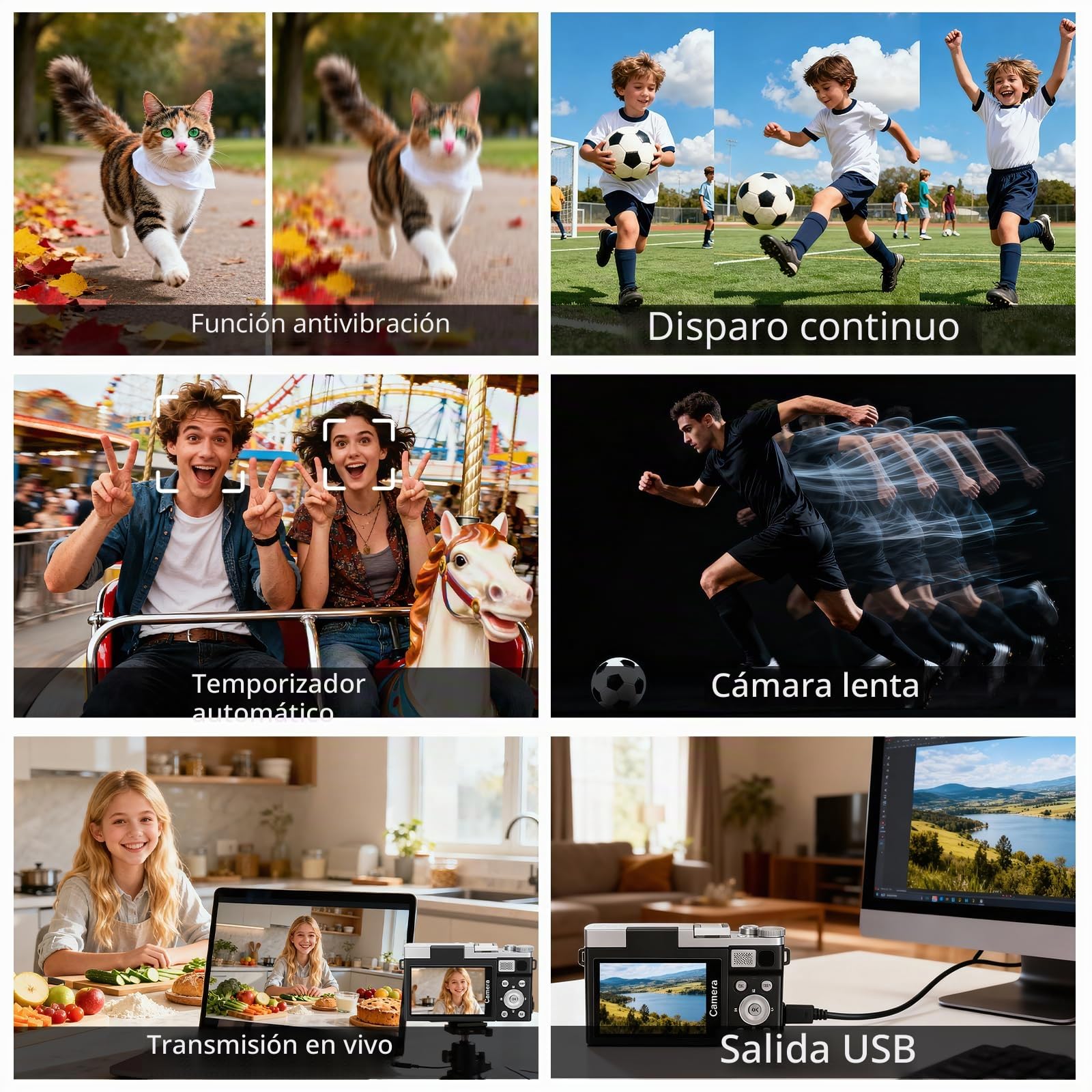 Cámara digital 4K 64MP Cámara de fotos de 3 pulgadas 16X enfoque automático zoom digital portátil cámara digital para Vlog 180° pantalla LCD plegable cámara de fotos 2 baterías 32 GB tarjeta para