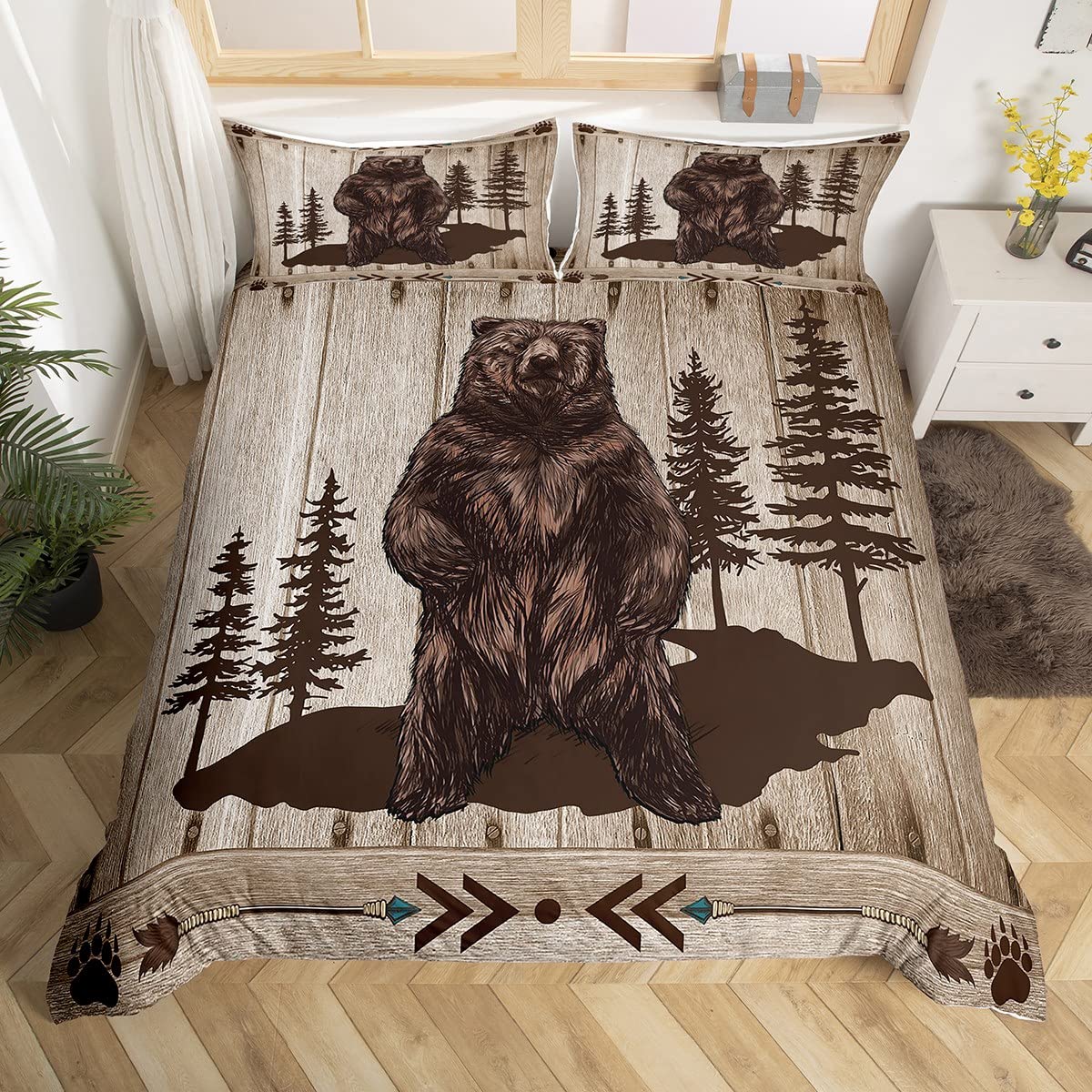 Housse de couette bois et ours rustique pour créer une ambiance chalet de montagne